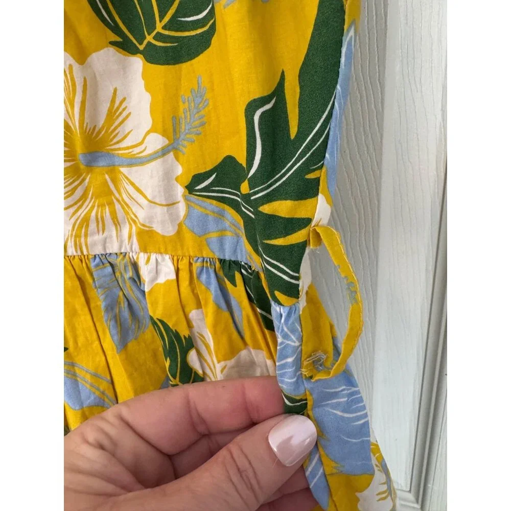 INA Yellow Tropical Floral Short sleeve V-neck Mini Dress Size Large - Picture 6 of 13